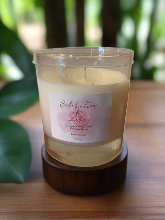 Experience the warmth and tranquility of our 11 oz Celebration of Life Soy Blend Candles. Made with premium soy blend wax, these candles provide a longer burn time and cleaner scent. Perfect for any occasion, these candles bring a sense of serenity and relaxation to your home.