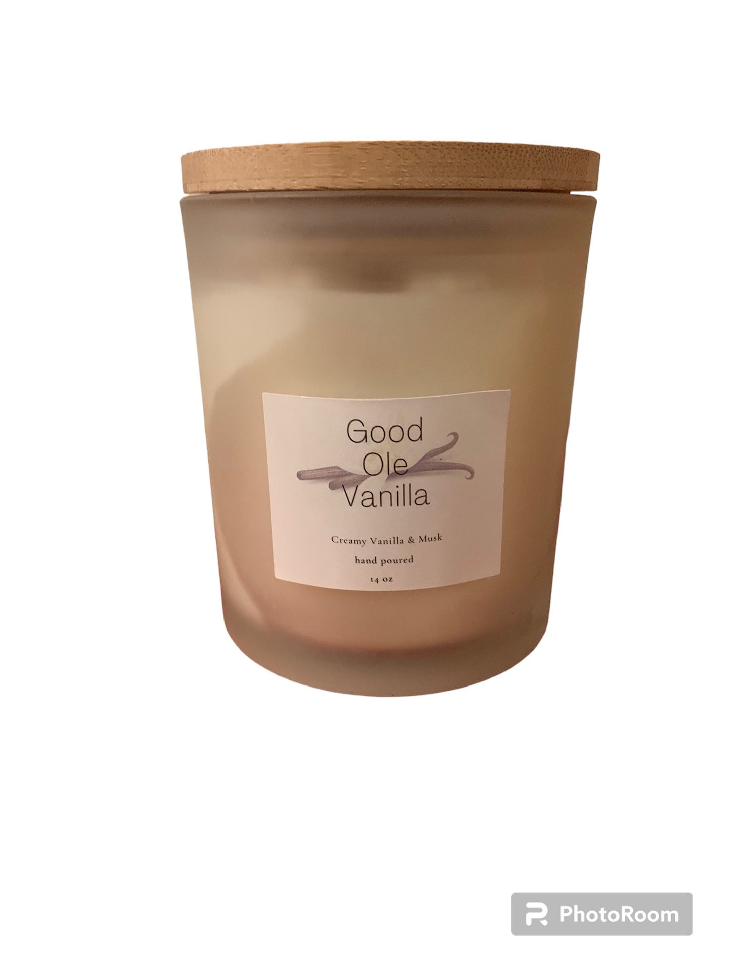 Good Ole Vanilla 14 oz Soy Candle in Frosted Container w/Bamboo Lid